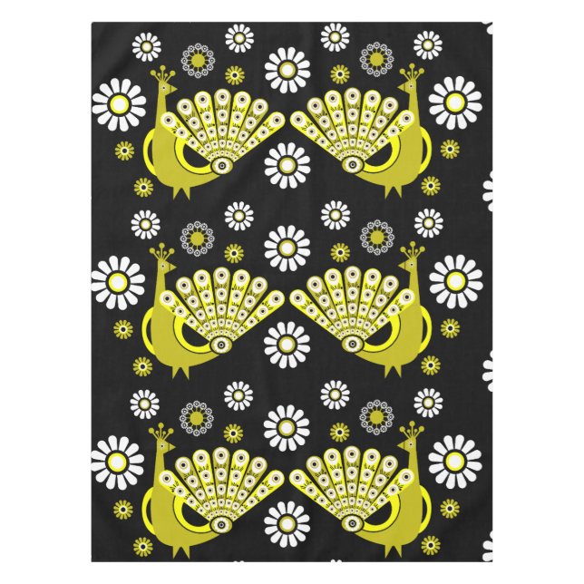 Peacock Bird Graphic Art Tablecloth (Front)