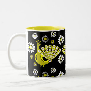 Peacock Bird Graphic Art Two-Tone Coffee Mug