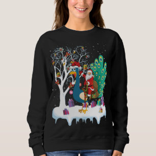 Peacock Bird Lover Xmas Gift Santa Riding Peacock Sweatshirt
