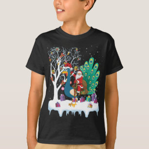 Peacock Bird Lover Xmas Gift Santa Riding Peacock  T-Shirt