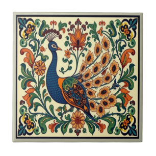 Peacock Bird Morris Morgan Boho  Tile