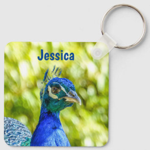 Peacock Bird Personalised Name Key Ring