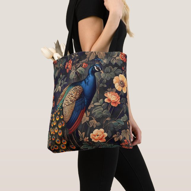 Peacock Bird Vintage Pattern Forest Tote Bag (Close Up)