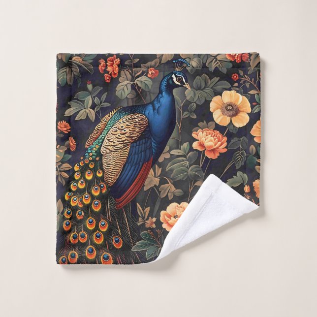 Peacock Bird Vintage Pattern Forest Wash Cloth (Wash Cloth)