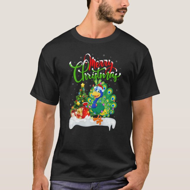 Peacock Bird  Xmas Decorations Santa Peacock Chris T-Shirt (Front)
