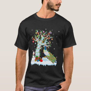 Peacock Bird Xmas Lighting Tree Santa Hat Peacock T-Shirt