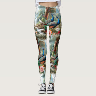 Peacock Birds in Forest  Leggings