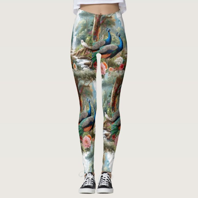 Peacock Birds in Forest  Leggings (Front)