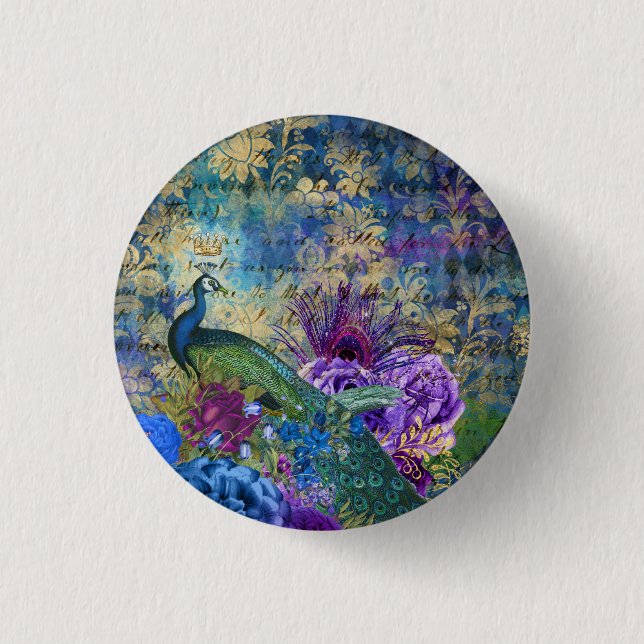 Peacock Birds Trendy pin button (Front)