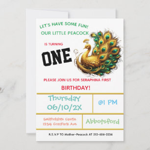 Peacock Birthday Celebration - 1 Year! Invitation