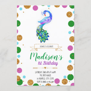 Peacock birthday party invitation