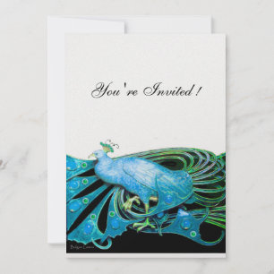 PEACOCK  black ,blue ice  metallic paper Invitation
