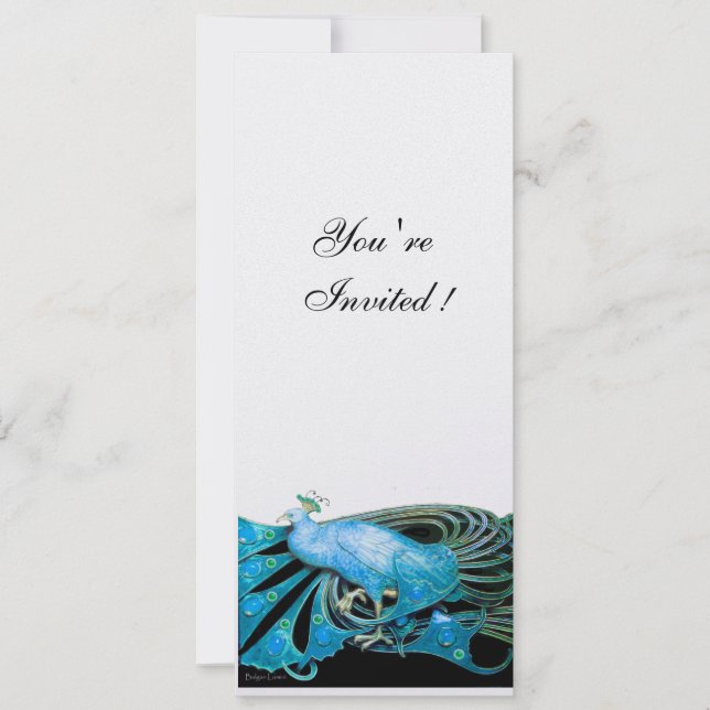 PEACOCK  black ,blue ,white, ice metallic Invitation (Front)