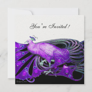 PEACOCK  black ,purple ,ice metallic paper Invitation