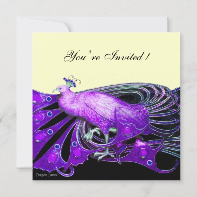 PEACOCK  black ,purple ,platinum metallic paper Invitation (Front)