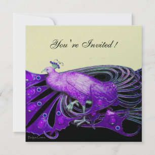 PEACOCK  black ,purple ,platinum metallic paper Invitation
