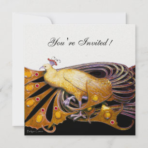 PEACOCK  black ,yellow white ice metallic paper Invitation