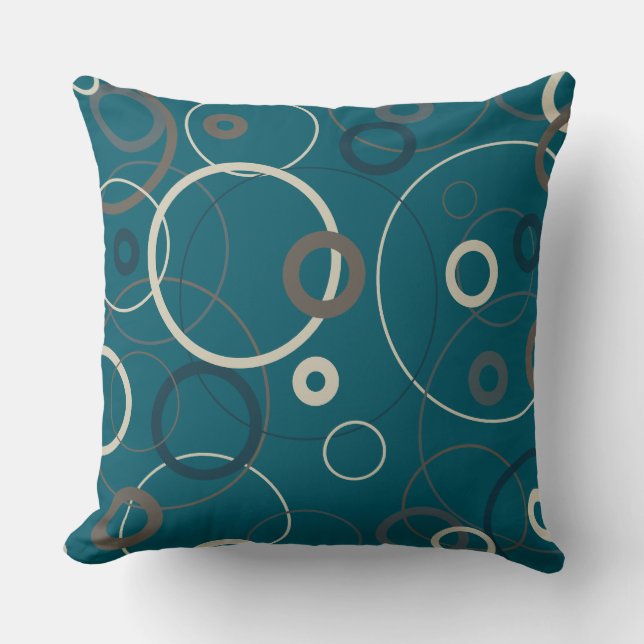 Peacock Blue and Grey Circles   Cushion (Front)