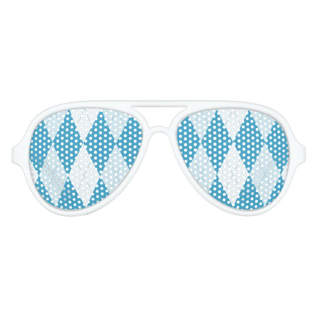Peacock Blue Argyle Small Diamond Shape Aviator Sunglasses (Front)