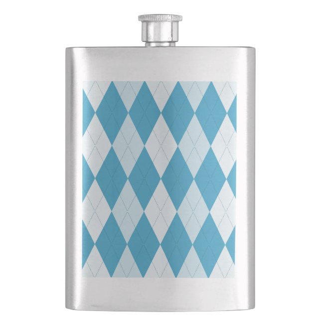 Peacock Blue Argyle Small Diamond Shape Hip Flask (Front)