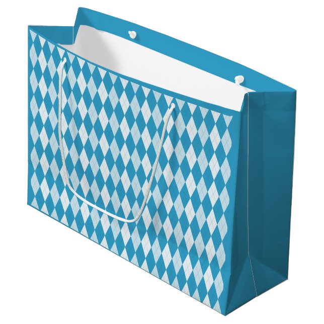 Peacock Blue Argyle Small Diamond Shape Large Gift Bag (Front Angled)