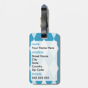 Peacock Blue Argyle Small Diamond Shape Luggage Tag