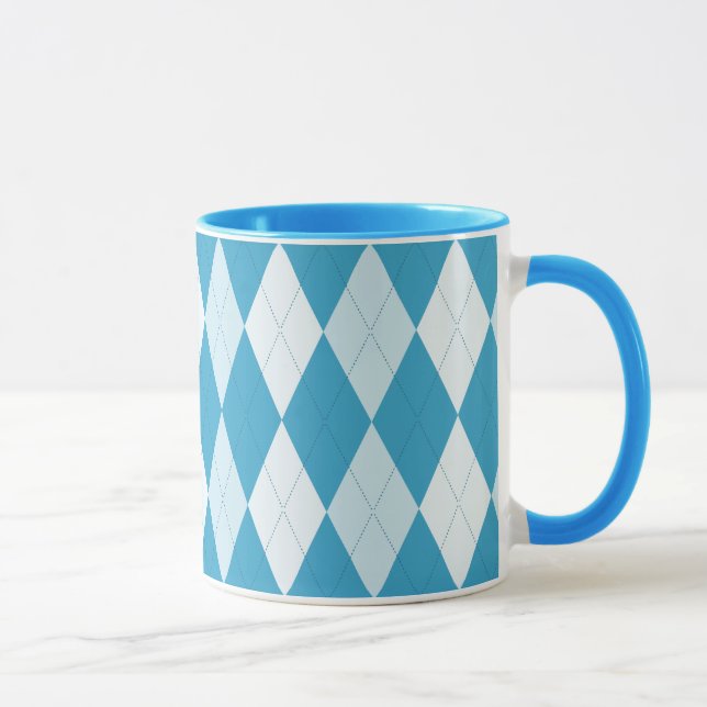 Peacock Blue Argyle Small Diamond Shape Mug (Right)