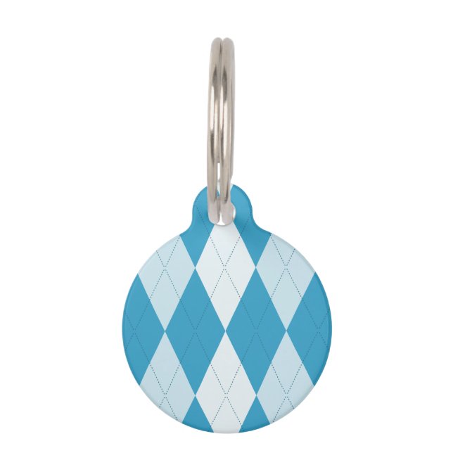Peacock Blue Argyle Small Diamond Shape Pet Tag (Front)