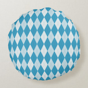 Peacock Blue Argyle Small Diamond Shape Round Cushion