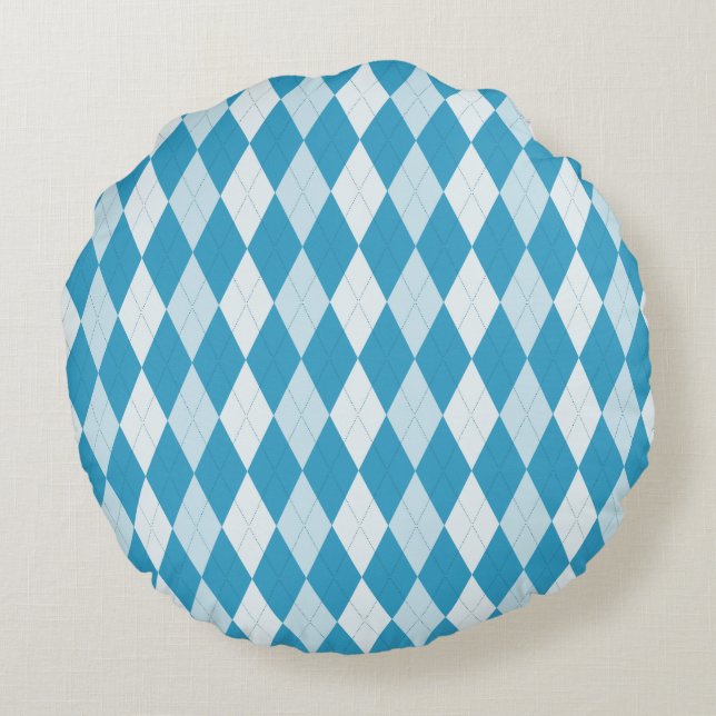 Peacock Blue Argyle Small Diamond Shape Round Cushion (Back)