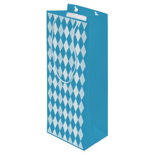 Peacock Blue Argyle Small Diamond Shape Wine Gift Bag