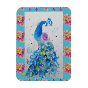 Peacock Blue Bird Watercolor Aqua fridge Magnet