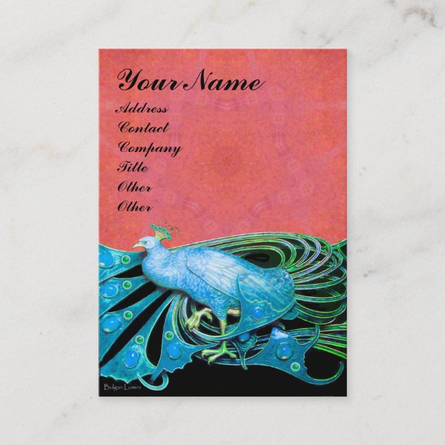 PEACOCK blue black antique pink Business Card (Front)