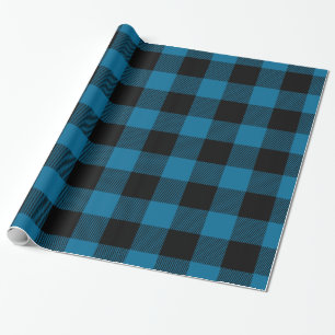 Peacock Blue Black Huge Buffalo Plaid Lumberjack Wrapping Paper