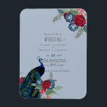 Peacock Blue Burgundy Winter Fall Wedding Budget Magnet<br><div class="desc">Beautiful Peacock with Teal and blue, burgundy flowers, sage green leaves feature on this fall, autumn, winter wedding items. Part of a larger collection that includes budget wedding invitations, save the dates, RSVPs, thank you photo cards, bridal and wedding party gifts, and more. For a detailed FREE winter wedding planning,...</div>