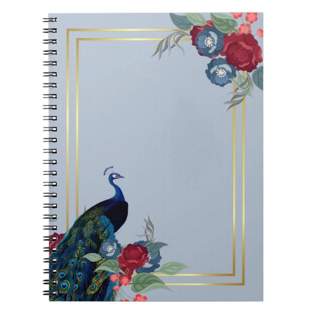 Peacock Blue Burgundy Winter Fall Wedding Notebook (Front)
