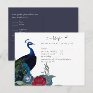 Peacock Blue Burgundy Winter Fall Wedding Postcard
