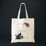 Peacock Blue Burgundy Winter Fall Wedding Tote Bag<br><div class="desc">Beautiful Peacock with Teal and blue, burgundy flowers, sage green leaves feature on this fall, autumn, winter wedding items. Part of a larger collection that includes budget wedding invitations, save the dates, RSVPs, thank you photo cards, bridal and wedding party gifts, and more. For a detailed FREE winter wedding planning,...</div>