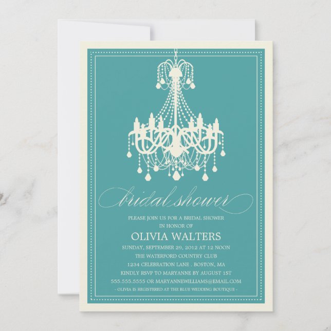 PEACOCK BLUE CHANDELIER | BRIDAL SHOWER INVITATION (Front)