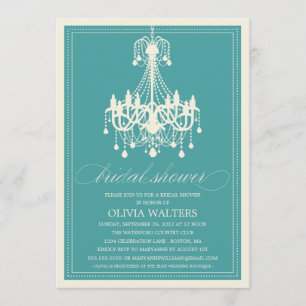 PEACOCK BLUE CHANDELIER BRIDAL SHOWER INVITATION