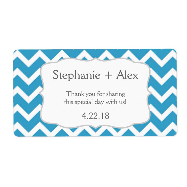 Peacock blue Chevron Water Bottle - customise it! (Front)