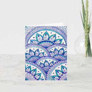 Peacock Blue Damask Indian Mandala Thank You Card