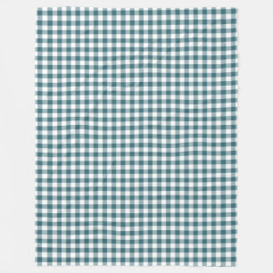 Peacock Blue (Dark Teal Deep Aqua) White Gingham Fleece Blanket