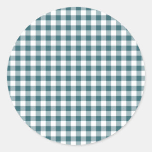 Peacock Blue (Dark Teal or Aqua) and White Gingham Classic Round Sticker