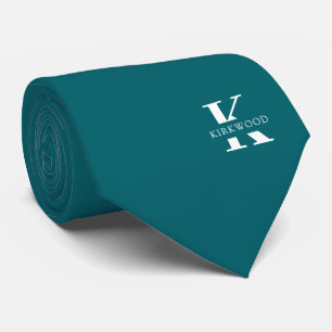 Peacock Blue Elegant Monogram+Name Two-Sided Tie