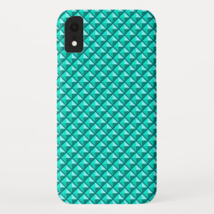 Peacock blue, enamel look, studded grid iPhone XR case