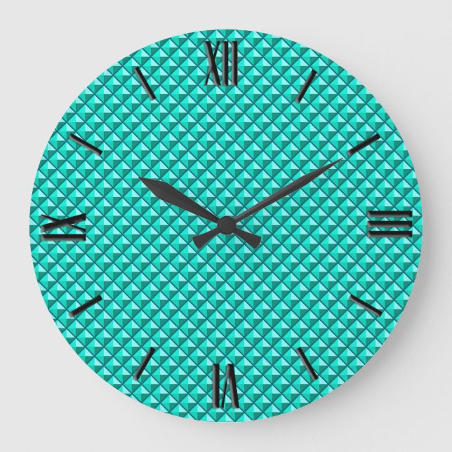 Peacock blue, enamel look, studded grid large clock (Front)