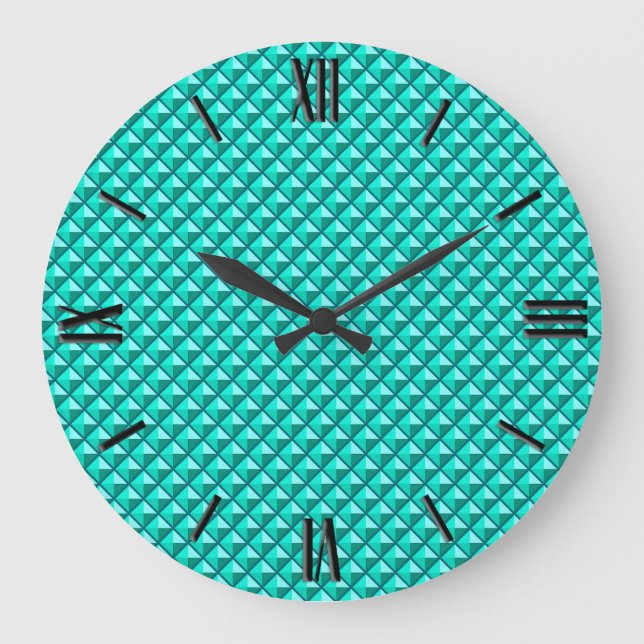 Peacock blue, enamel look, studded grid large clock (Front)