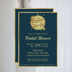 Peacock blue gold disco ball bridal shower  invitation