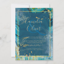 Peacock Blue Gold INK Abstract Wedding 